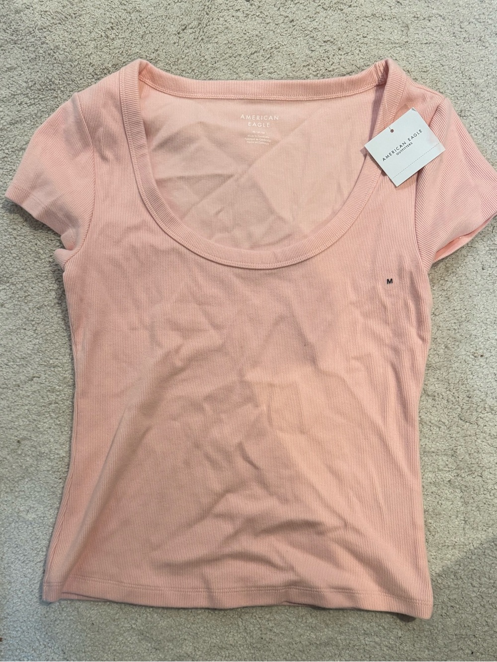 American Eagle Outfitters Scoop Neck Hey Baby Tee Color: Peach